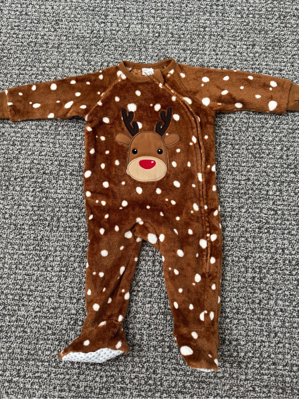 Brown Rudolph Reindeer Plush Zipper Footie Pajama